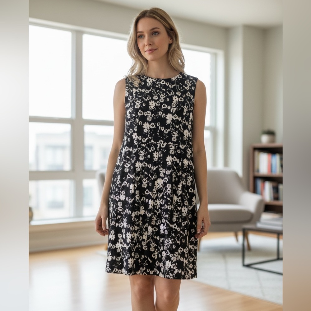 Calvin Klein Black and White Floral Midi Dress